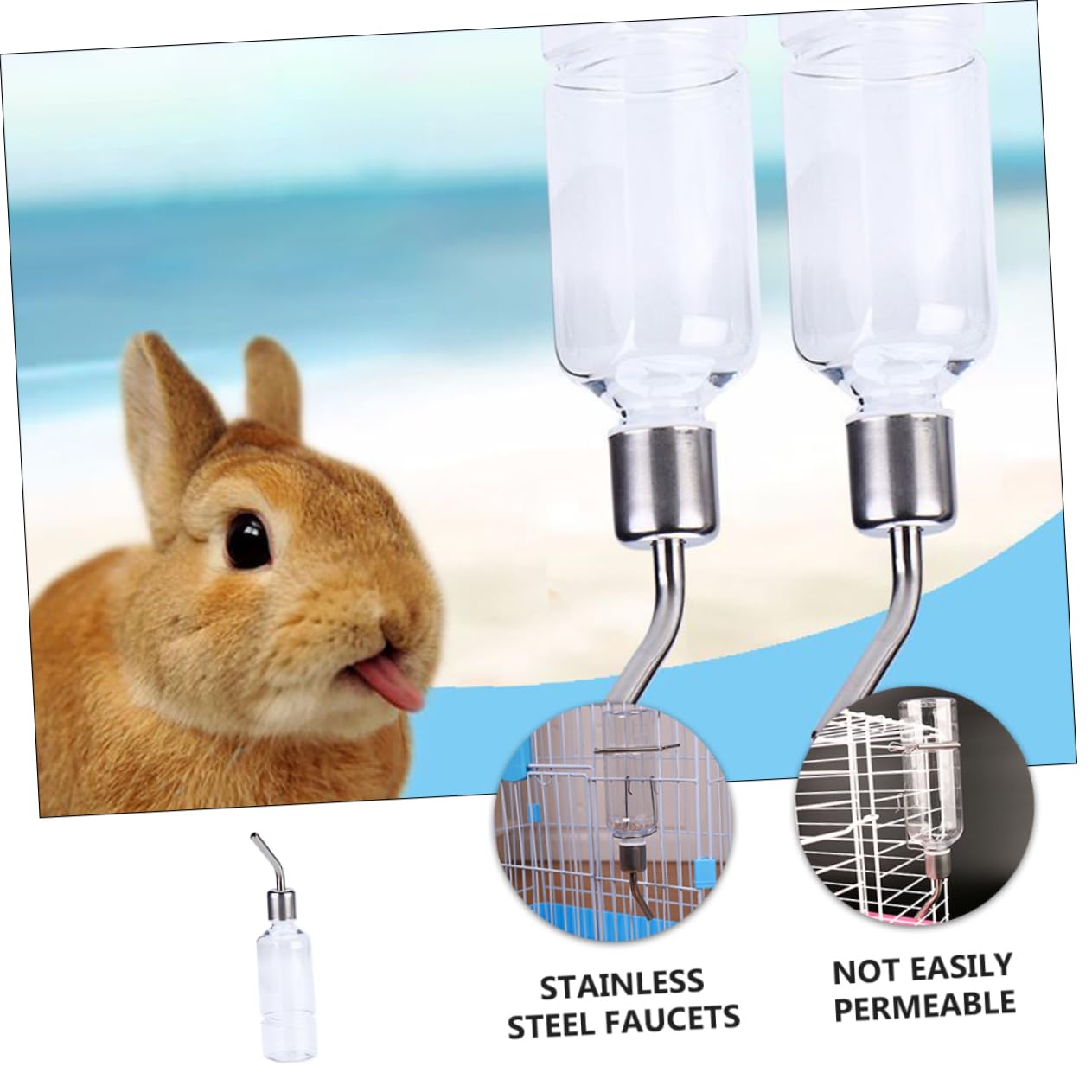 VANZACK 6piezas Botella De Agua para Mascotas Bebedero Colgante De Inoxidable para Hámsters Conejos y Cobayas Instalación y Prevención De Filtraciones