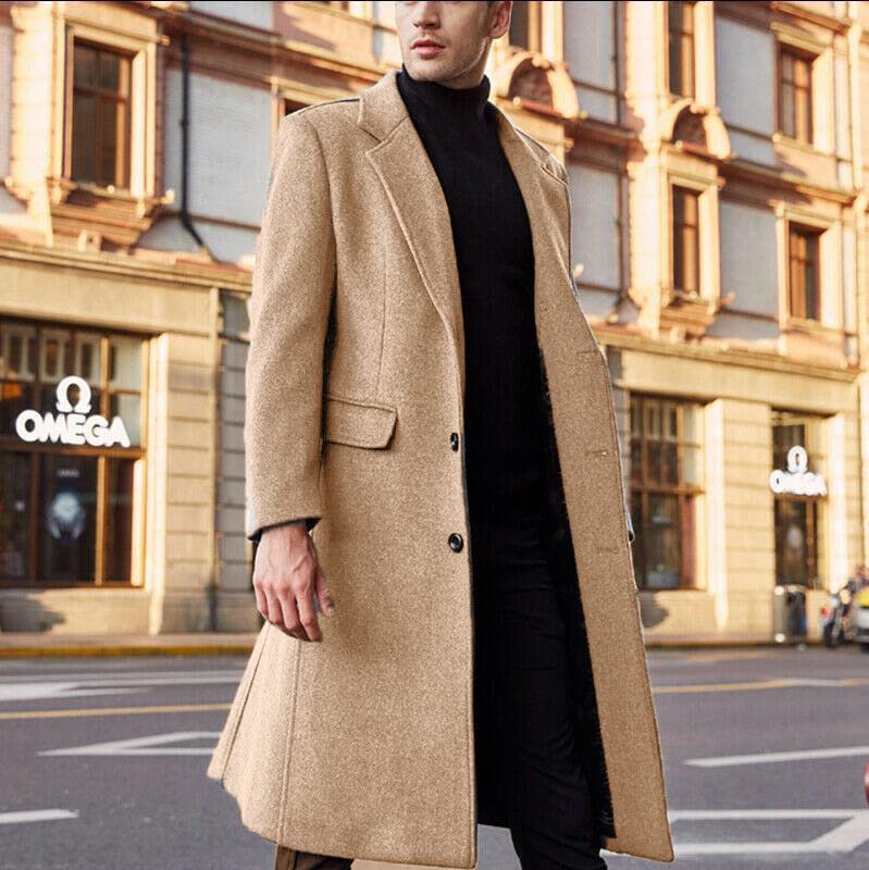 Image of Men's Wool Blend Long Trench Coat Single Breasted Slim Fit Winter Jacket