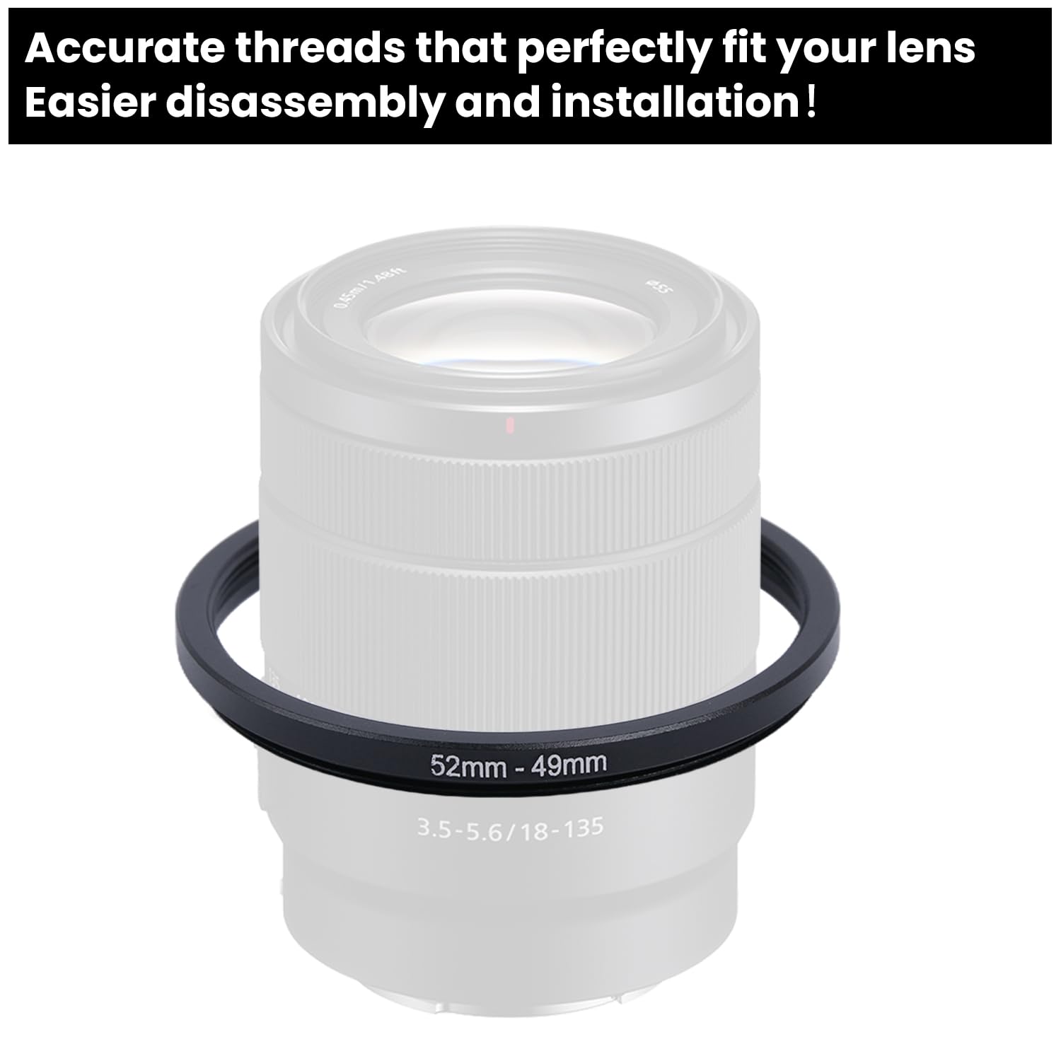 Adattatore per filtro ad anello in metallo, da 52 mm a 49 mm, anello in metallo, compatibile con tutti i filtri UV da 49 mm, CPL, ND, paraluce, lenti filettate, ecc