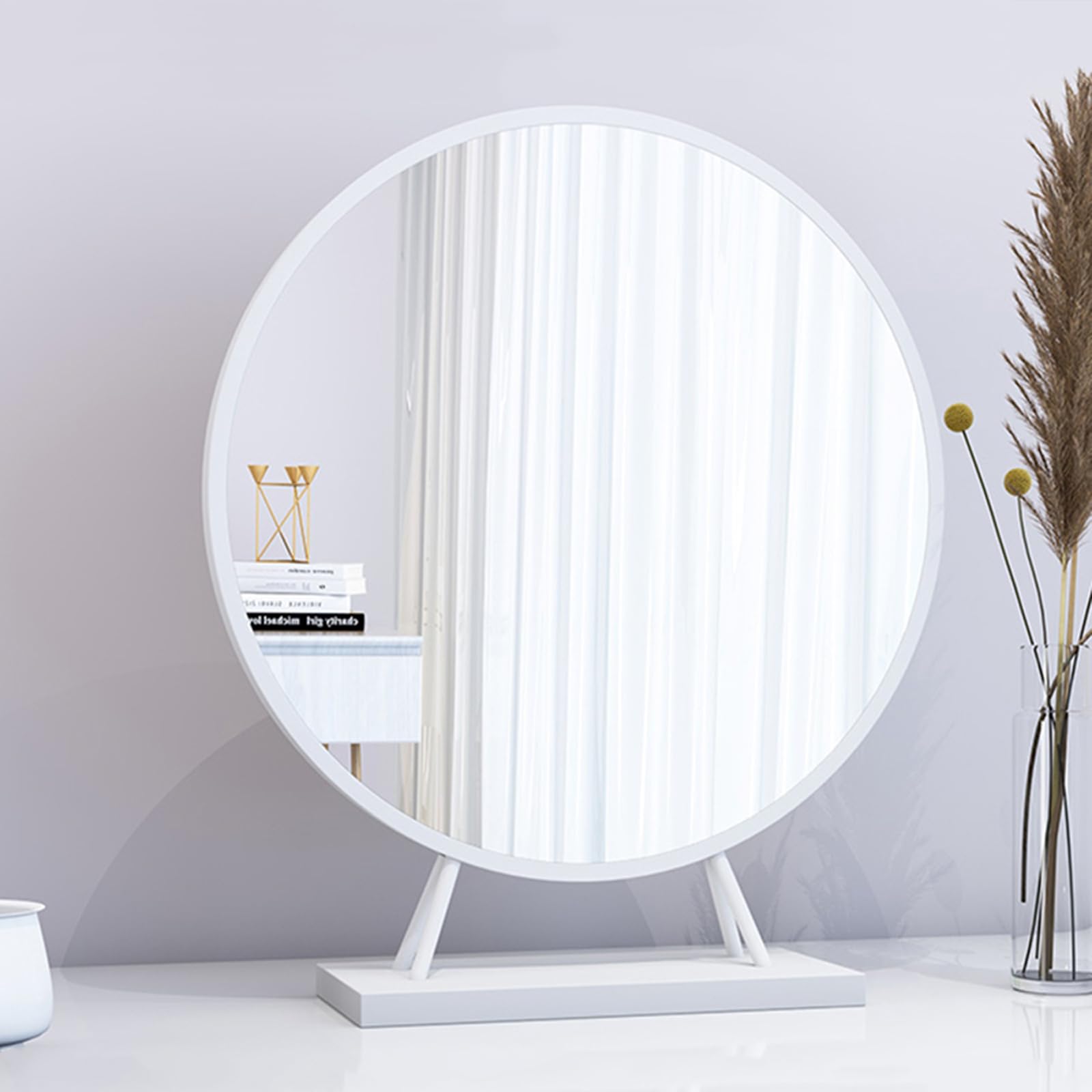 CANEVE Round Tabletop Mirror With Stand - HD Freestanding Vanity Mirror for Bathroom, Dormitory, Countertop, Shaving (White)