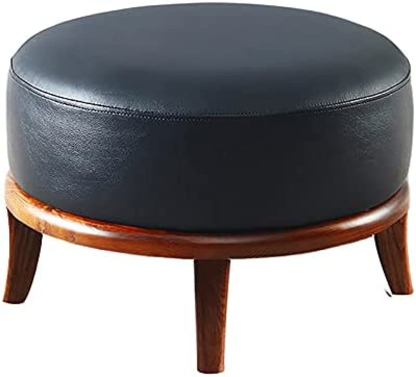 Repose-pieds moderne en cuir rond noir multifonction 41 x 41 x 32 cm