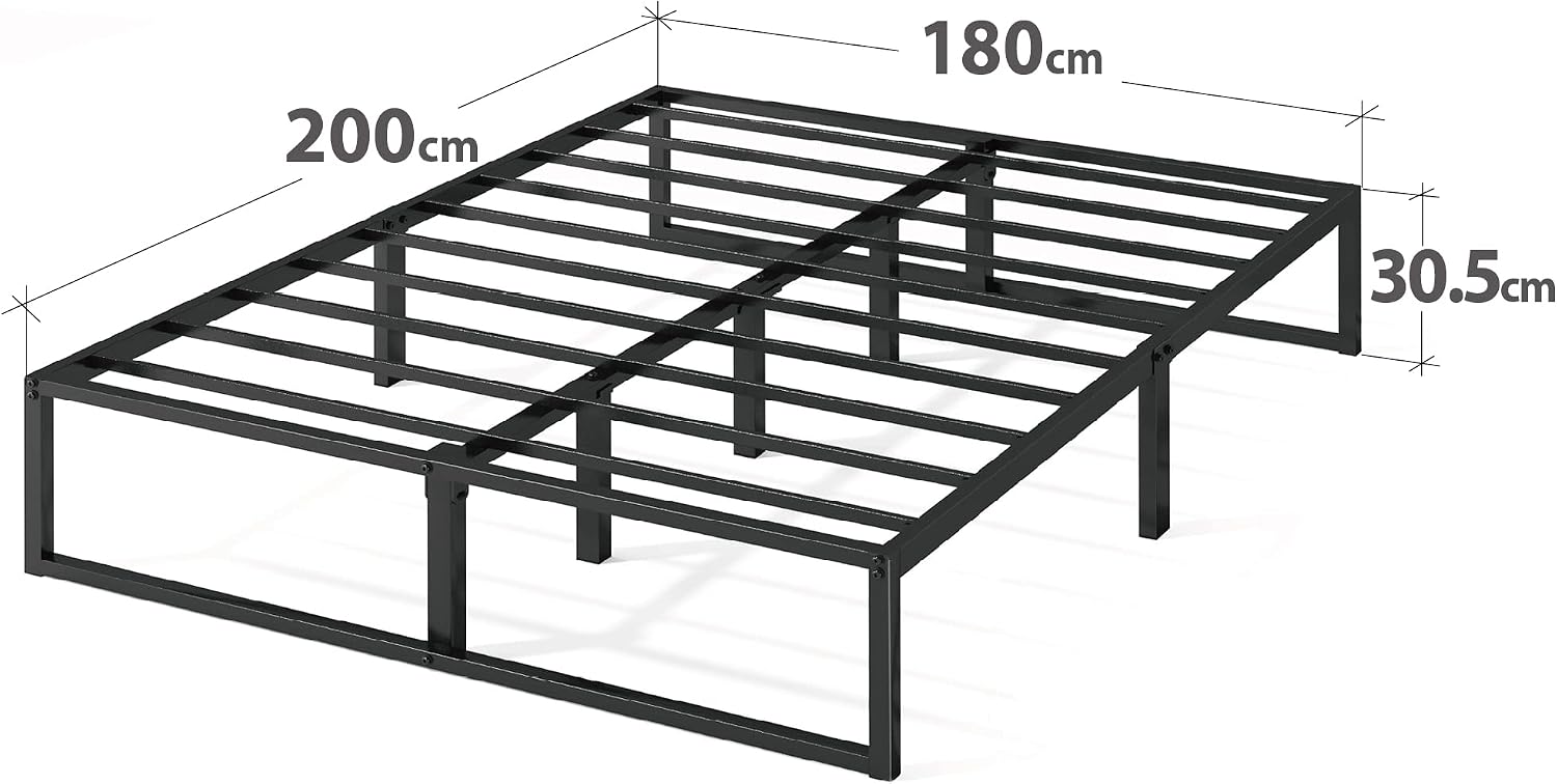 Dimensional diagram of the Zinus Lorelai bed frame, showing length 200cm, width 180cm, and height 30.5cm.