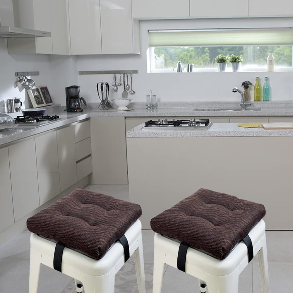 HFCNMY Bar Stool Cushions Square, 4 Pack Thick Square Seat Cushion Bar Stool Covers Kitchen Dining Chair Pads Padding with Ties Removable 14 in Coffee