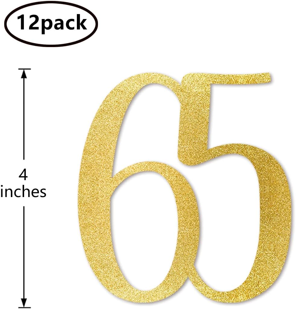 Gold Glitter 65th Birthday Centerpiece Sticks, 12-Pack Number 65 Table Topper Anniversary Party Decorations - Image 2
