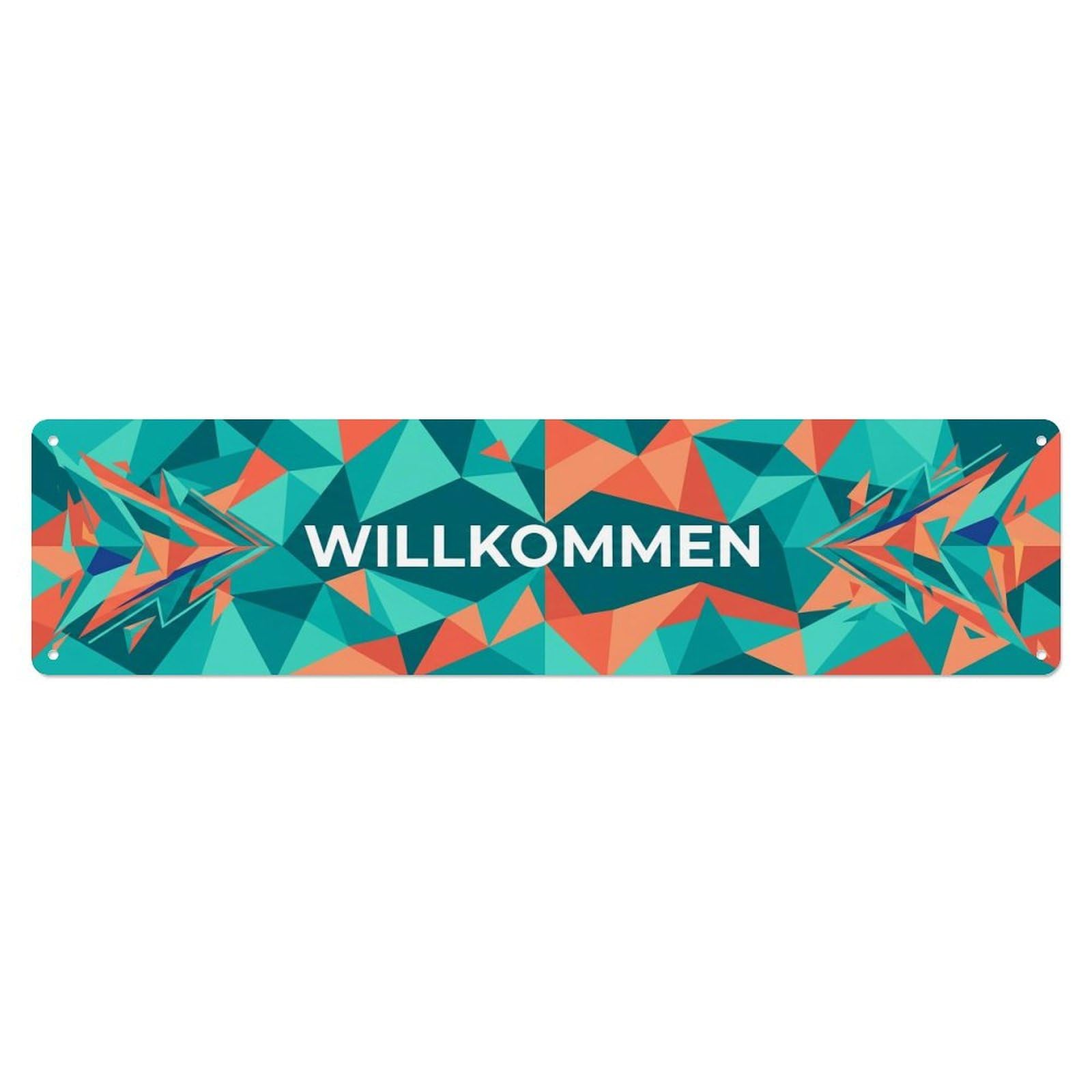 Geometric Abstract Welcome Store Metal Tin Sign Plaque Wall Decor for Cafe, Club Bar, Office, Home Garden Metal Poster 4x16Inch