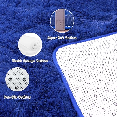 Navy Area Rug 8x10 - Super Soft Fluffy Rug for Living Room & Bedroom - Dark Blue Clearance