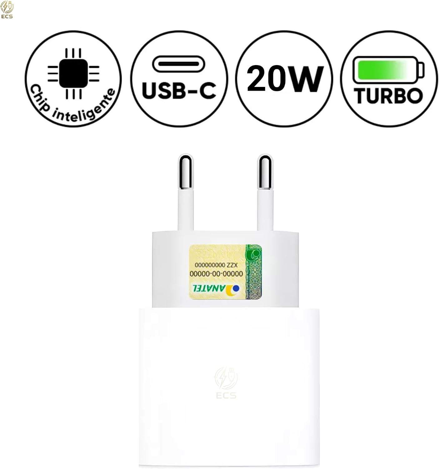 Fonte Turbo 20W Entrada Tipo C, Carregamento Super Rápido, Carregador Entrada USB-C - Compátivel Com Todo Dispositivo e Cabo, Tecnologia Power Delivery, Carrega Com Segurança - Linha Premium