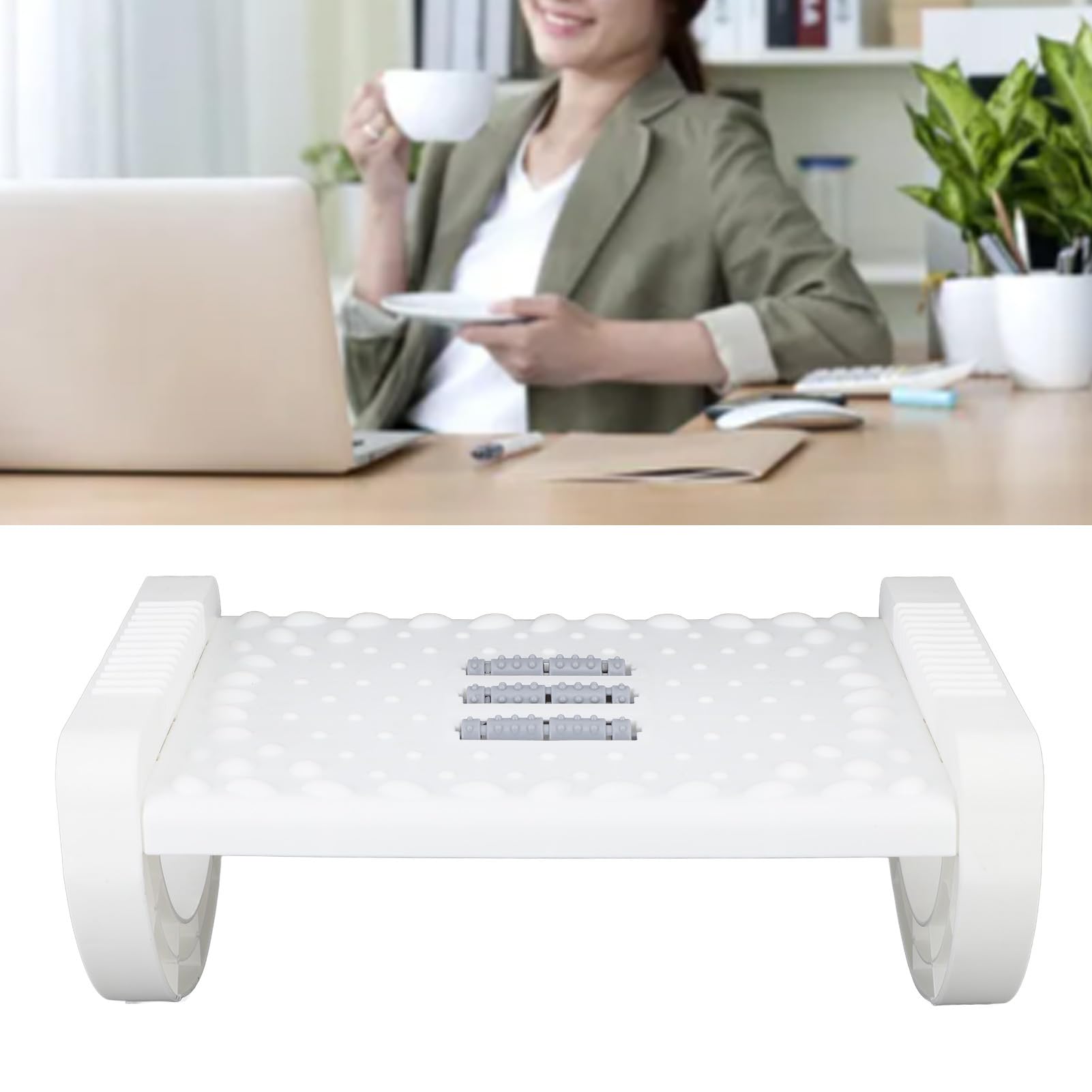 Poggiapiedi In Legno StrongTek Con Superficie Antiscivolo - Sgabello A Dondolo Per Ufficio - Foto 3