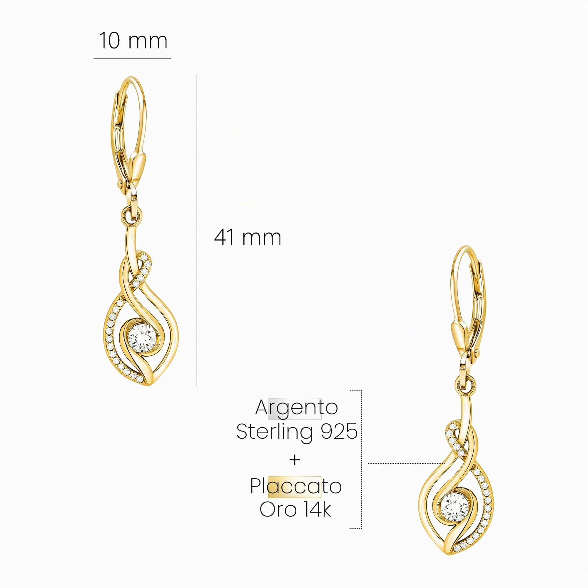 SOFIA MILANI - Orecchini da Donna in Argento 925 - con Pietra Zircone - Orecchino Pendente a Ovale curvo