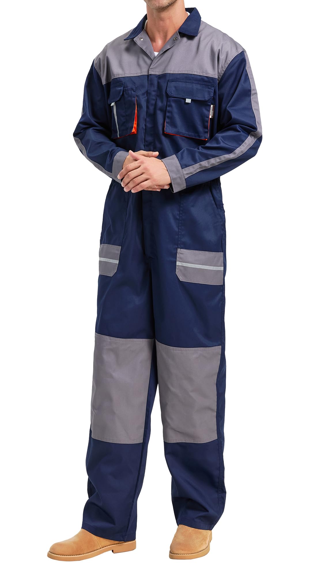 Combinaisons de Travail pour Homme Multipoches Combinaisons Mecanicien Salopette de Travail, Bleu, XL