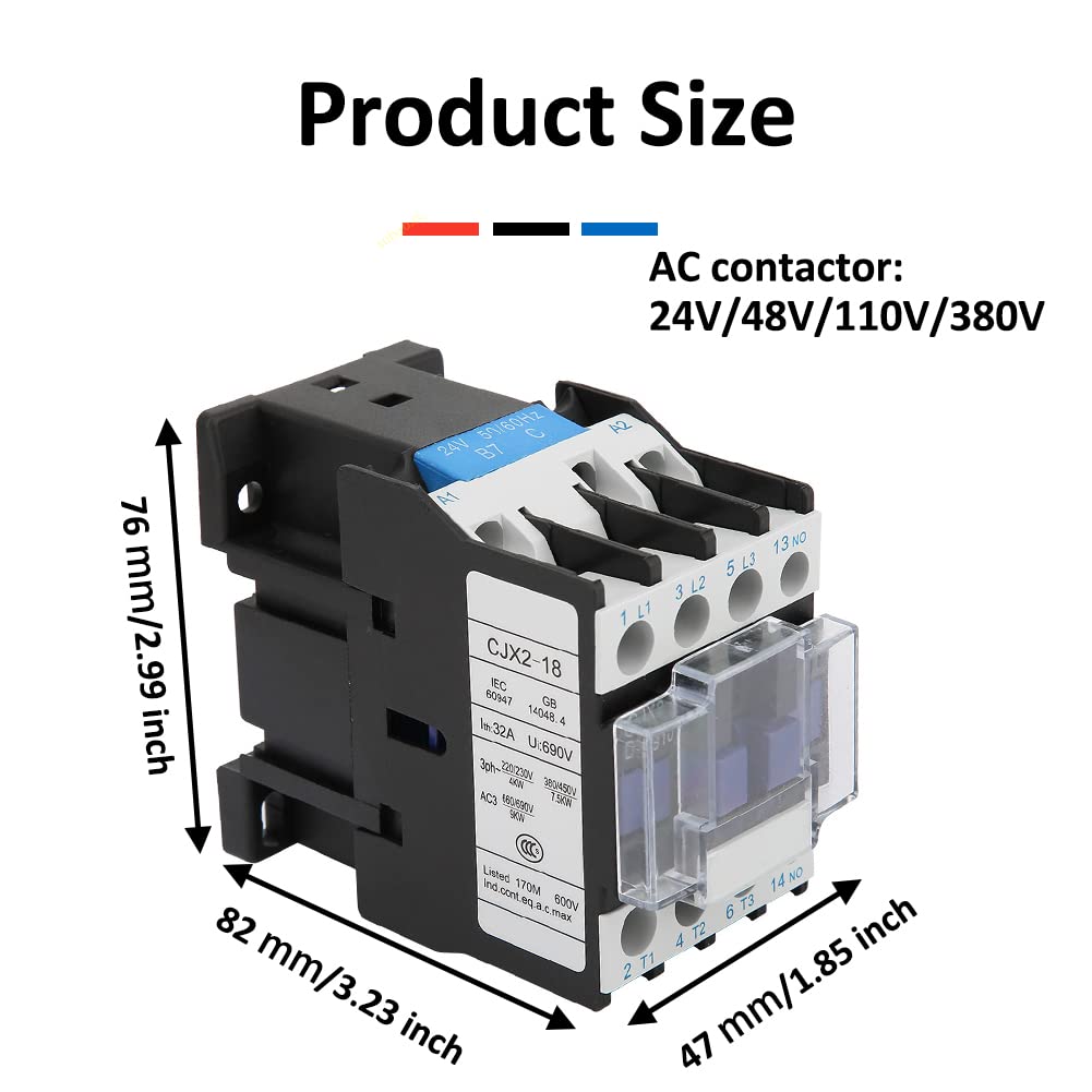 BORDSTRACT 380V AC Contactor Unit, CJX2-1810 Coil 110V 50/60Hz 3P 3 Pole Heavy Duty AC Contactor Replaces (380V AC)