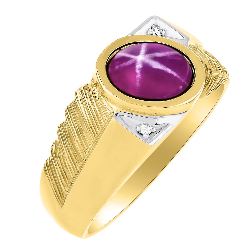 RYLOS Anillos para hombre de oro amarillo de 14 quilates – Anillo de diamantes y estrellas de imitación de rubí, anillos de oro para hombres