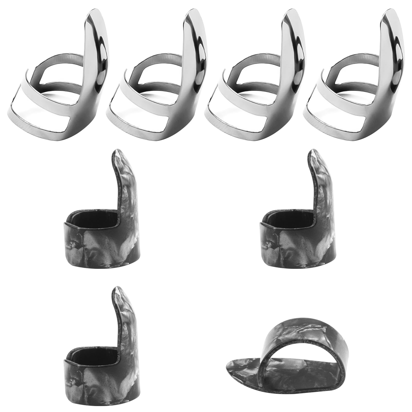 8Pcs Steel Finger Picks Set Stainless Steel Finger and Thumb Pick Metal Finger Picks Adjustable Bass Guitar Accessories for Guitar, Banjos and Other