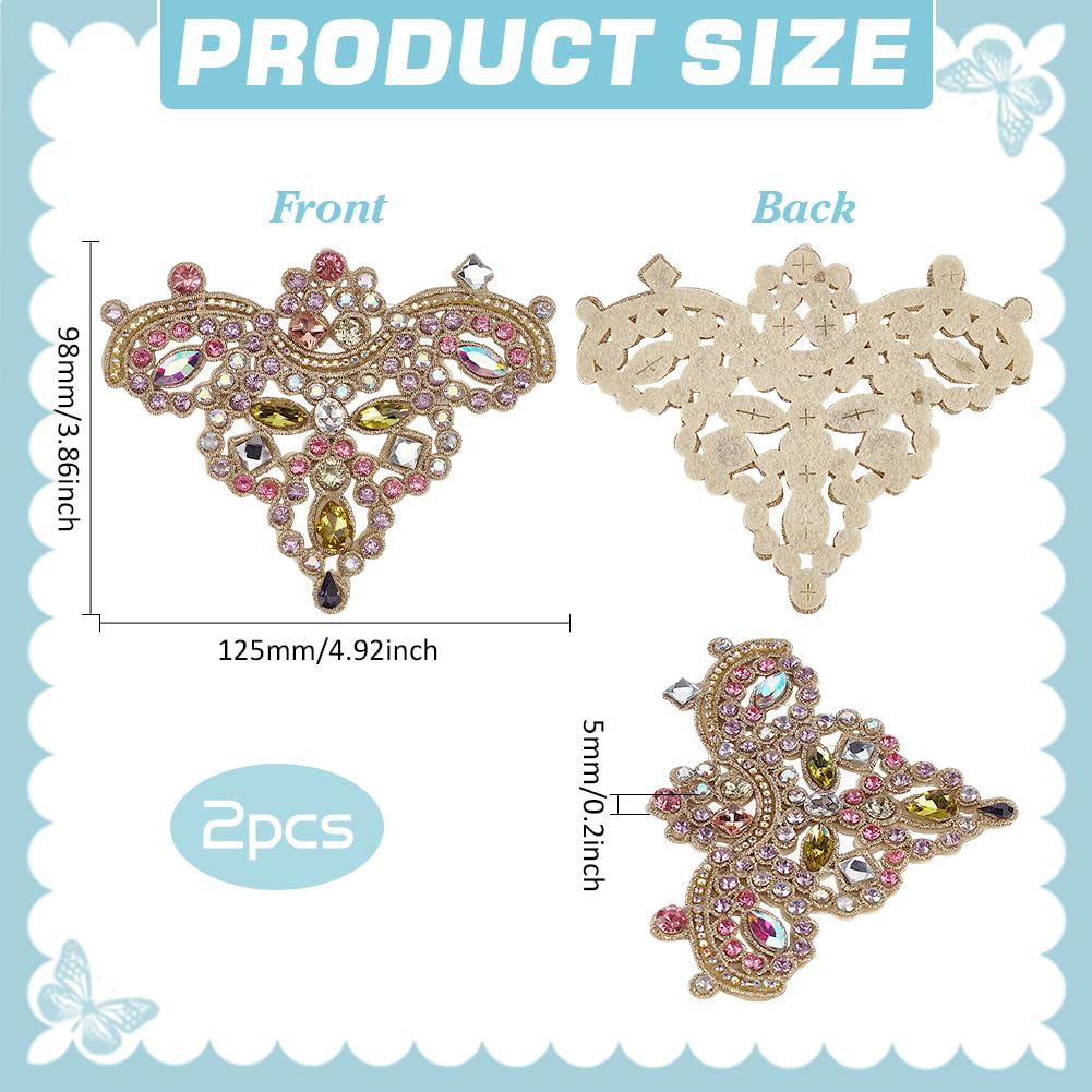 FINGERINSPIRE 2PCS Rhinestone Applique Patches 125x98mm Goledn Sew on Crystal Patch Glitter Crystal Rhinestone Patches Shoe Decoration Rhinestone Beaded Applique for Wedding Dress Clothes Decoration - Image 2