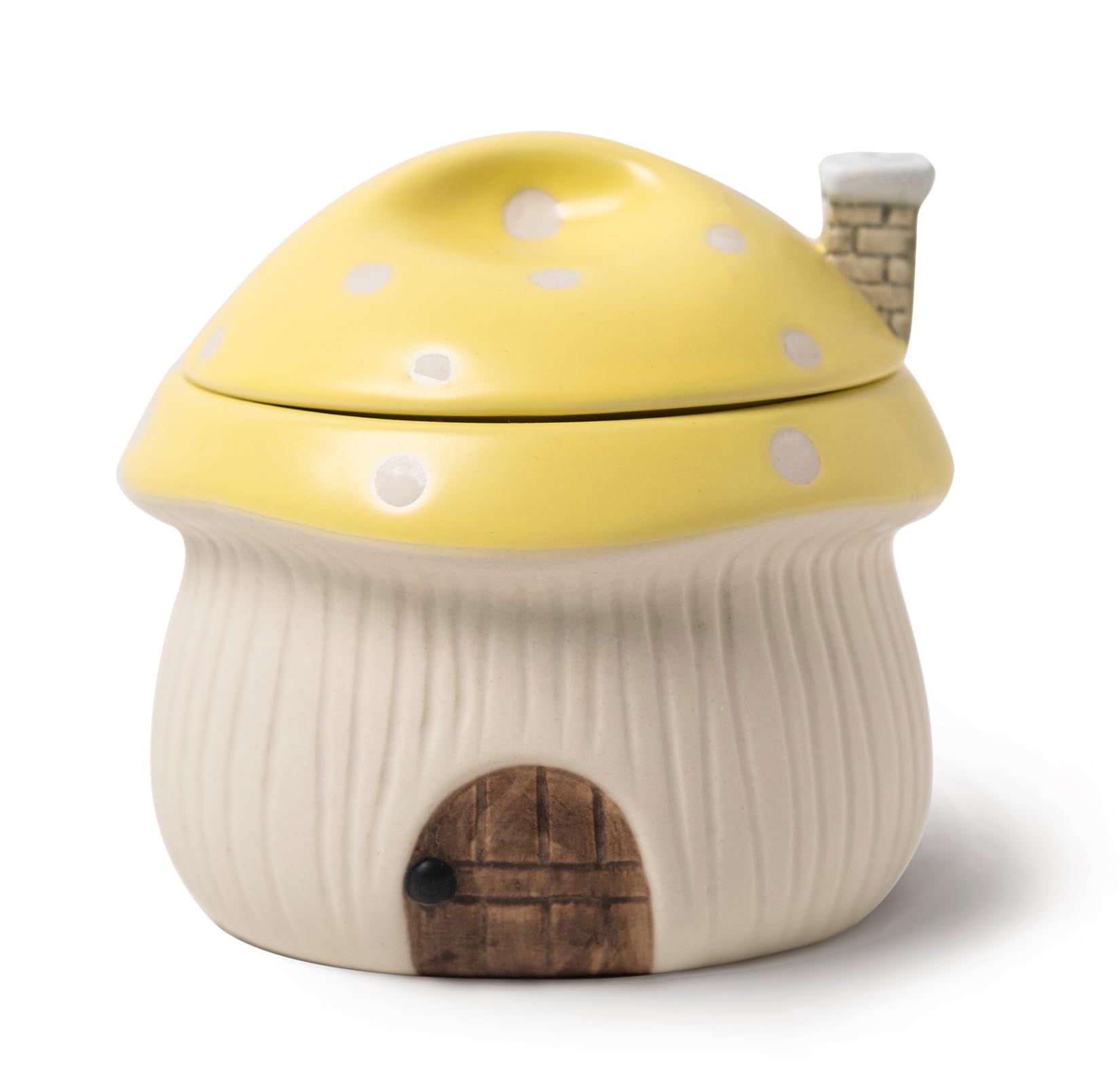 RESVUGA French Onion Soup Bowl with Lid, Ramekin, Funny Mushroom House Style Novelty Bowl, Lava Cakes, Creme Brulee, Egg Cooker. with Heat Dissipation Vents, 320 ml. (Yellow)
