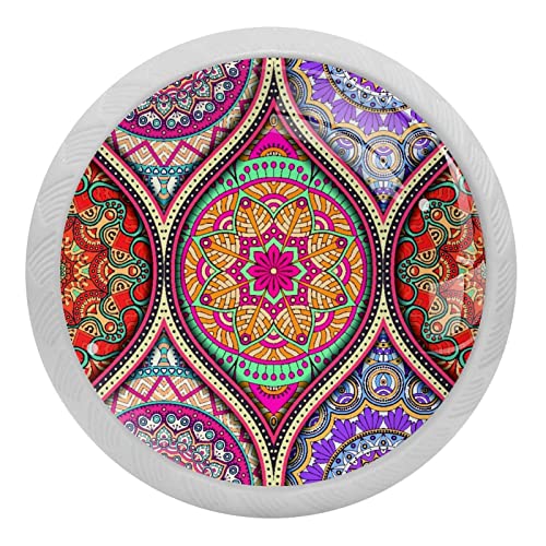 Tirador ergonómico de 30 mm que brilla en la oscuridad, con patrón de mandala de cristal, para cocina, aparador, armario, 4 unidades