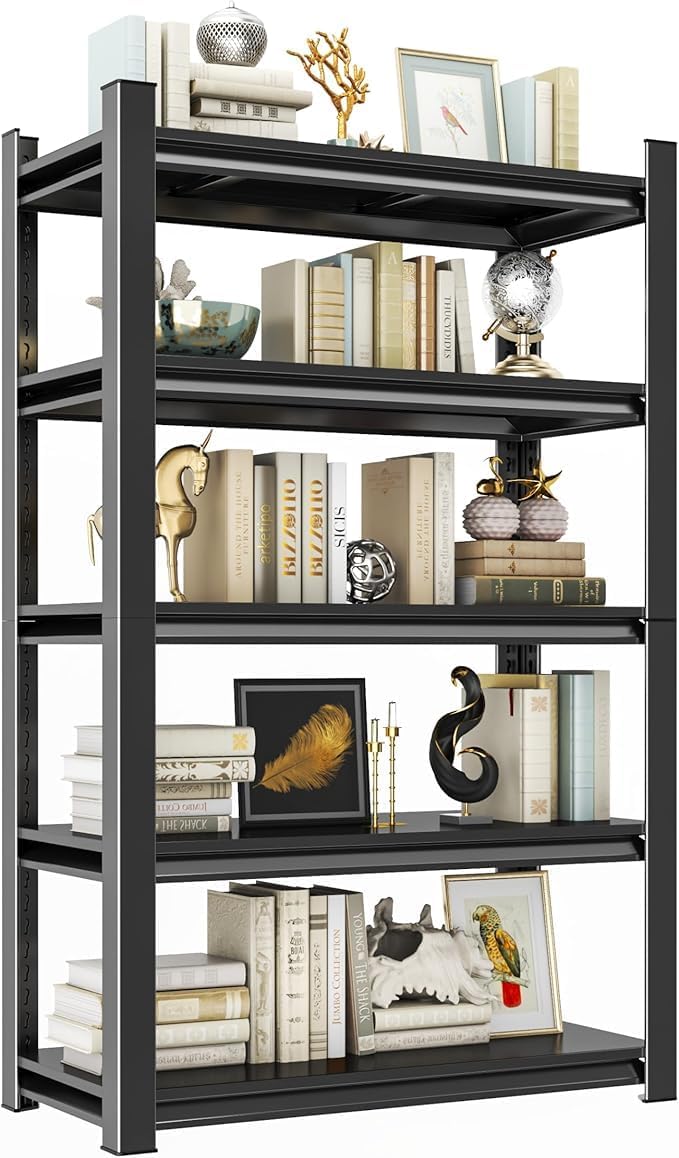 54" H Bookshelf, 5 Tier Bookshelves, Home Office Bookcase Shelf Storage Organizer, Free Standing Storage Shelving Unit for Bedroom, Living Room and Home Office (Black, 13.8" D*19.7" W*54" H, 5 tier)