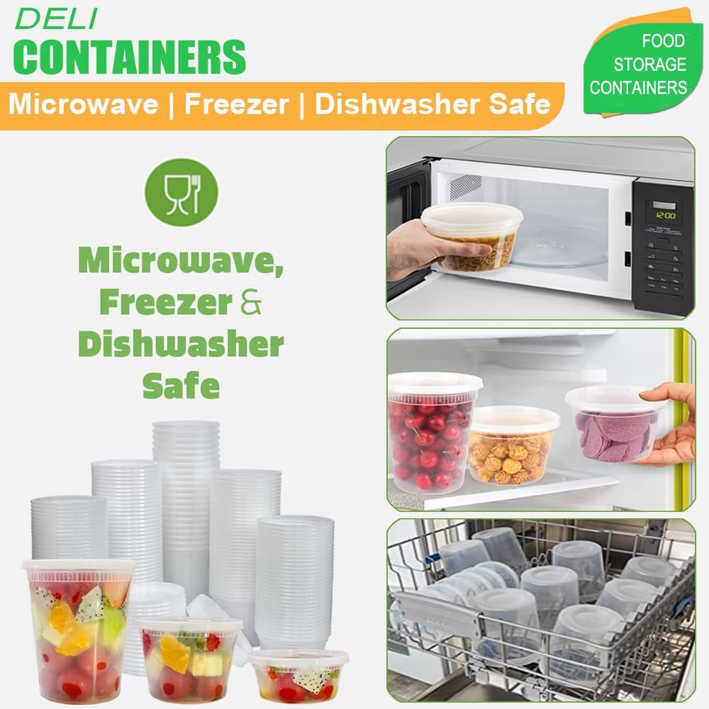 [80 Combo Sets] Food Storage Containers with Lids, 8oz, 16oz, 32oz Plastic Deli Containers with Lids Freezer Storage Containers, BPA Free Leakproof, Microwave | Dishwasher | Freezer Safe - Image 4