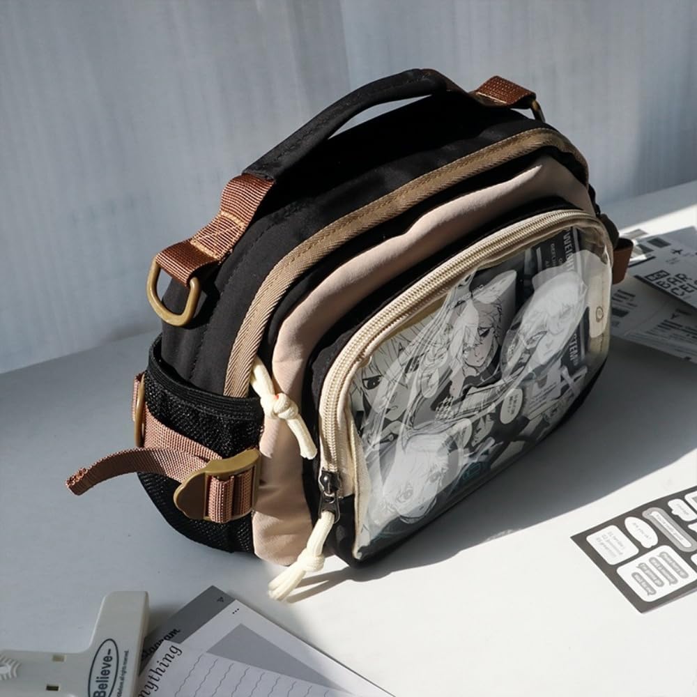 Ita Bag Pin Display Backpack with Insert Canvas Single Shoulder Crossbody Bag Contrast Handbag and Purse for Women (Black)