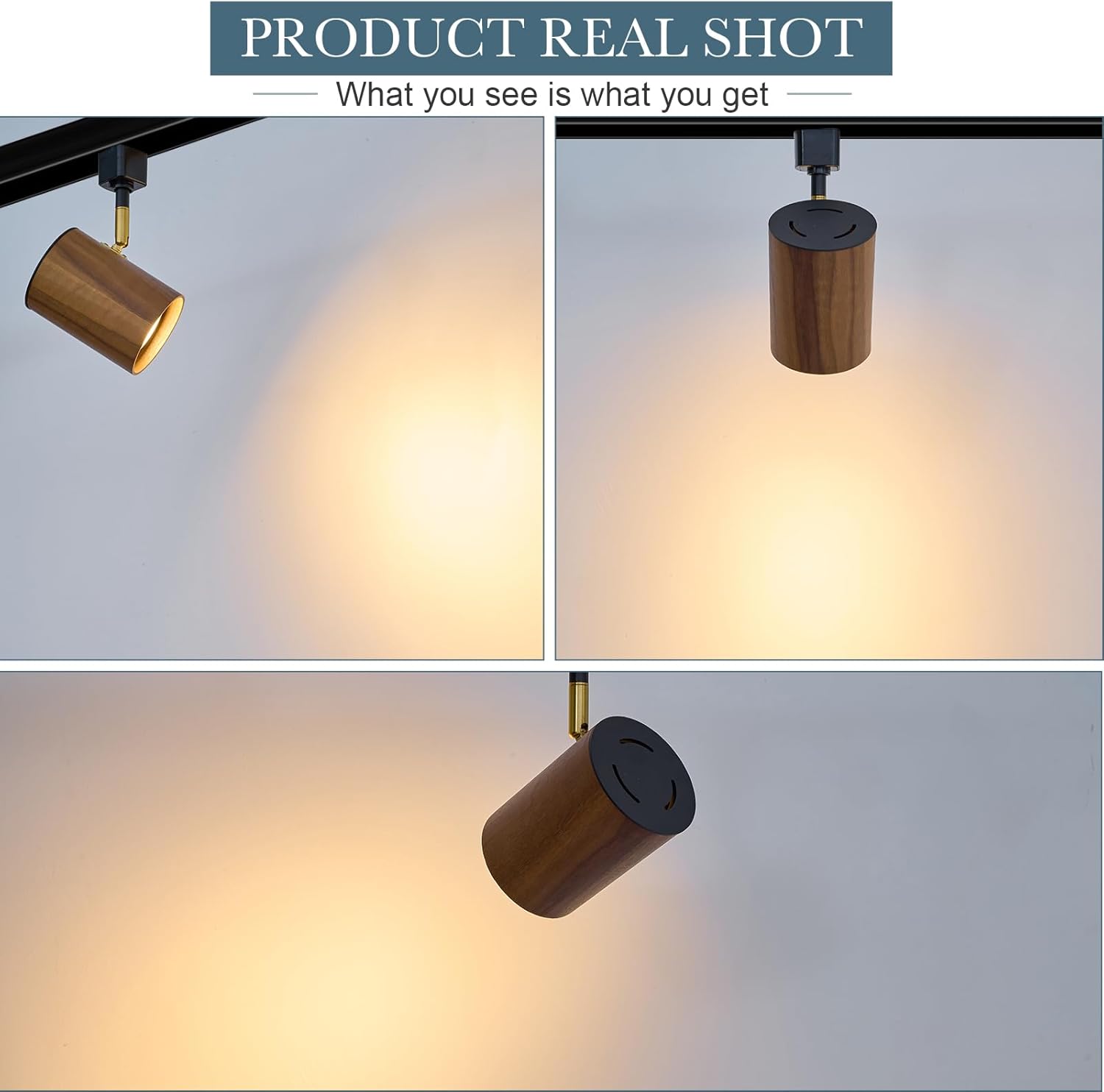 Modern H Type Track Lighting Black & Walnut Wood - Pack of 3