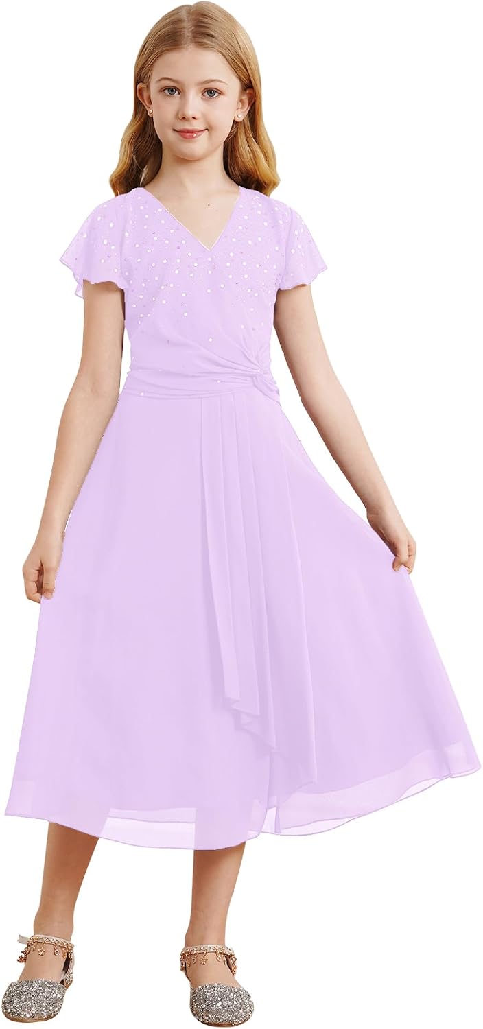 Kid Rhinestone Flower Girls Dress Chiffon Baptism Christening Gown Formal Ball Dress