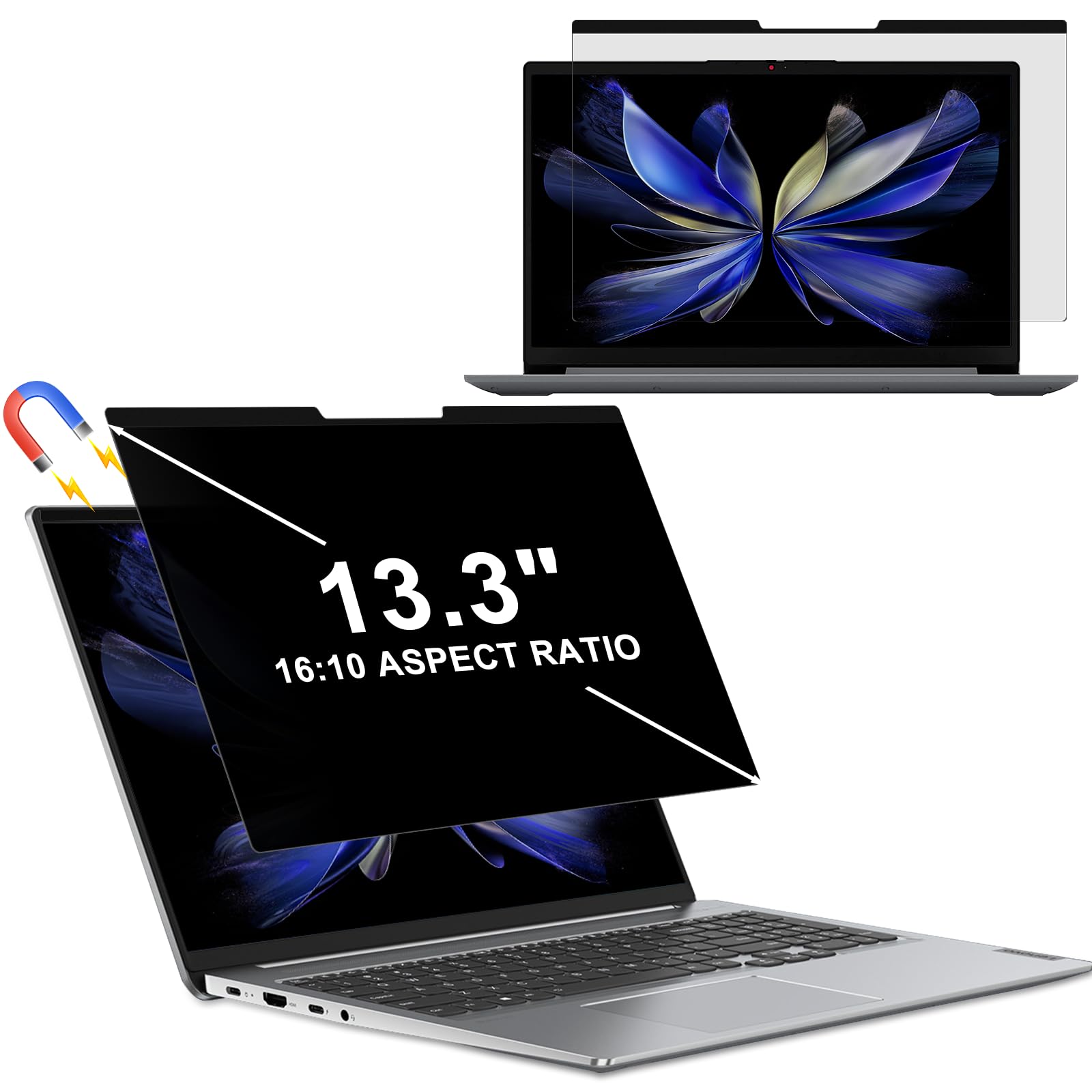 Magnétique Filtre de Confidentialité pour 13,3 Pouces 16:10 Laptop, Amovible Anti-Lumière Bleu Anti-Rayures Protection Ecran, Anti Espion Protecteur D'écran pour HP/Dell/Lenovo/Samsung/ASUS