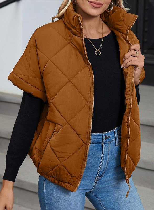 SHEWIN Quilted Jackets For Women 2025 Casual Lightweight Short Sleeve Zip Up Warm Vests - Image 5