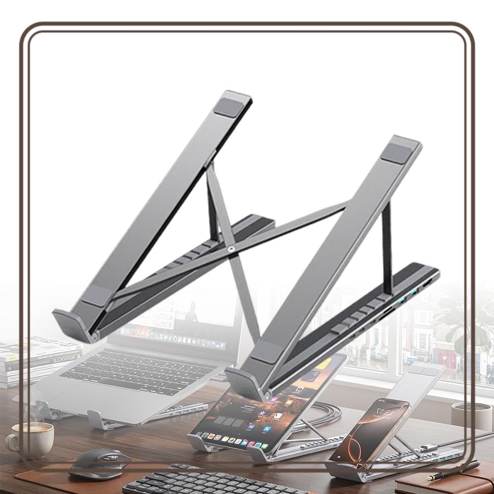 Adjustable Laptop Stand 8-in-1 USB C Docking Station, 4K HDM