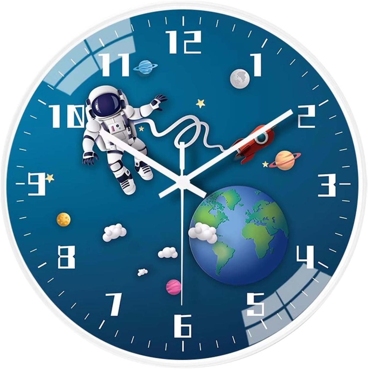 Ergocar Astronauts Wall Clock, Children's Wall Clock Space Travel Style Battery Power Supply is Easy to Read Suitable for Children's School