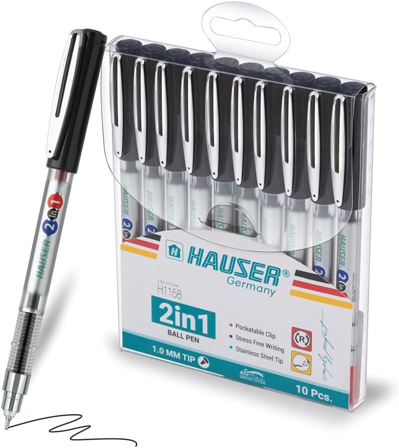 2 In 1 Pens Ballpoint 10 Pc, 1.0 MM Colorful Pens, Blue-Black/Red-Black Pens For Note Taking, Multicolored Pens, Pens For School, Back To College Essentials, Back To School Supplies.