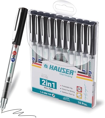 HAUSER Bolígrafos 2 en 1, 10 unidades, bolígrafos coloridos de 0.039 pulgadas, bolígrafos de colores azul-negrorojo-negro para tomar notas,
