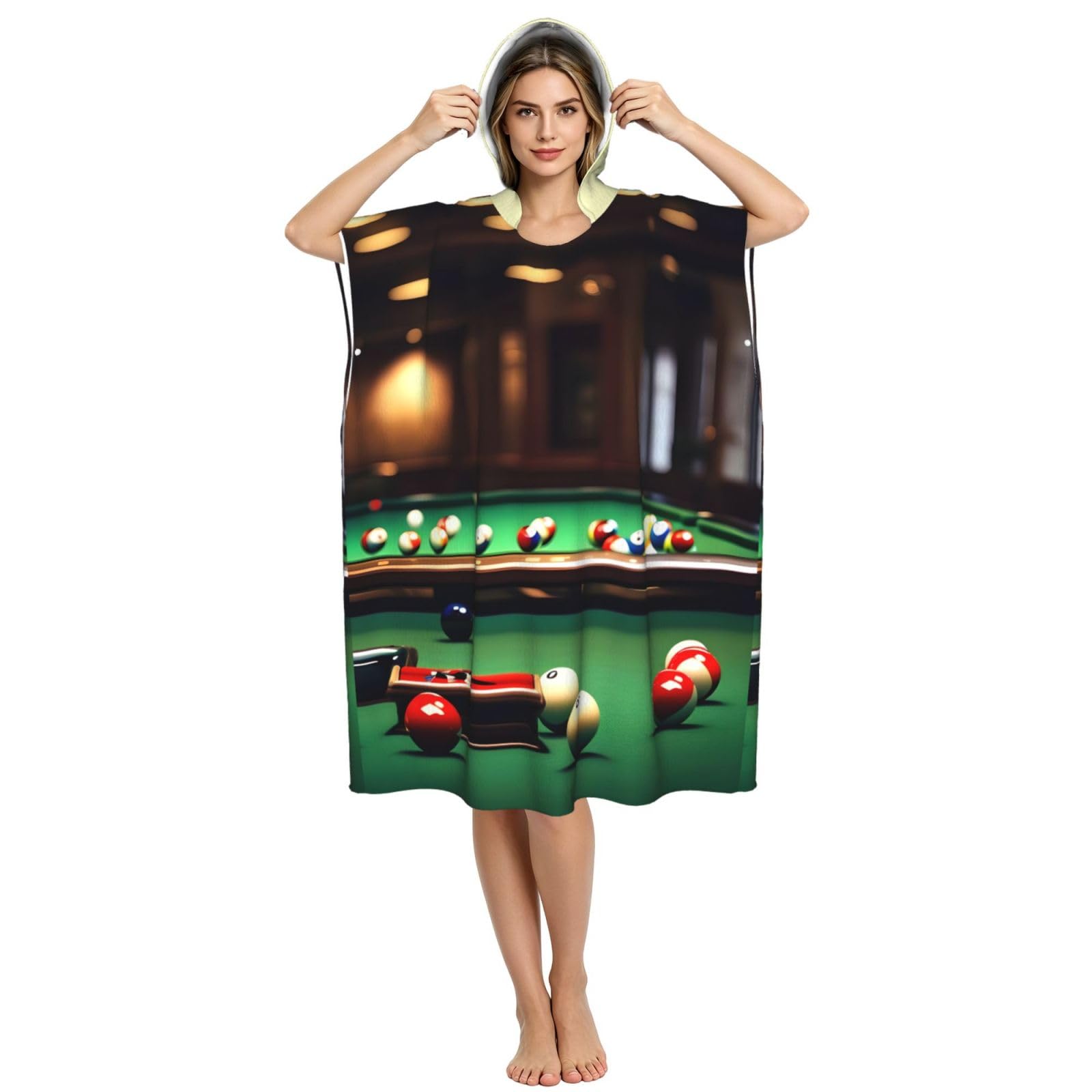 Yyoretp Billiard Print Surf Poncho Changing Towel Swim Robe Hoodie Quick Dry Terry Cloth Swimming Cover Up