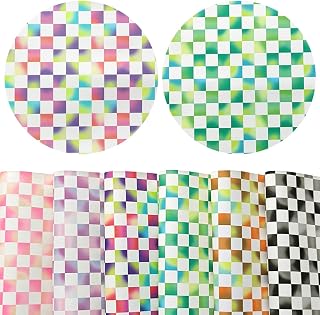 6 Pcs 8x12 inch Printed Faux Leather Sheets, Colorful Plaid Pattern Synthetic Crafts Fabric for Hair Bows Earrings Making Crafts Projects (Matte)