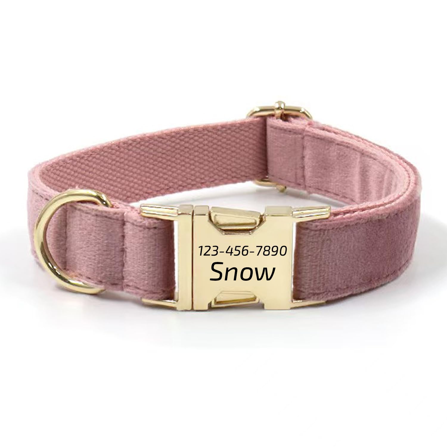 Personalized Soft Dog Collar, Laser Engraved Metal Buckle Dog Tag, Adjustable Through D-Ring, and Colors(Champagne Pink, L)