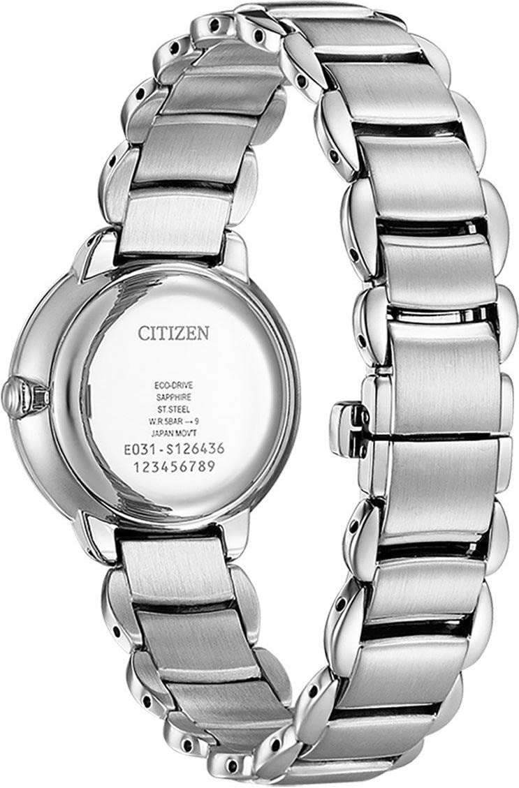Analogowy damski zegarek Citizen Eco-Drive ze stali nierdzewnej, srebrny, bransoletka