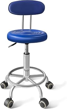 Rolling Stool with Backrest, Adjustable 360 Swivel Task Stool