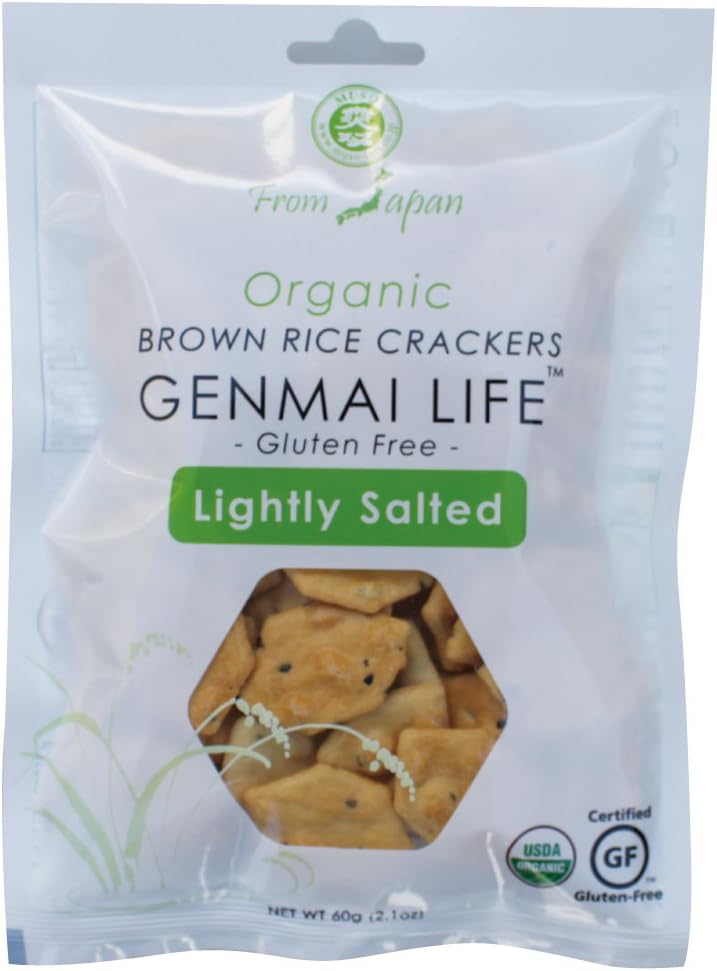 Muso From Japan Genmai Life Organic Brown Rice Crackers, Gluten Free, Lightly Salted, 2.1 Ounce, 12 Count