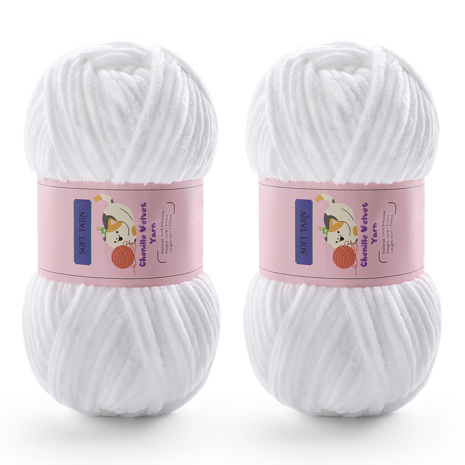 Chunky Chenille Yarn for Crocheting, #6 White Baby Blanket Yarn for Crochet