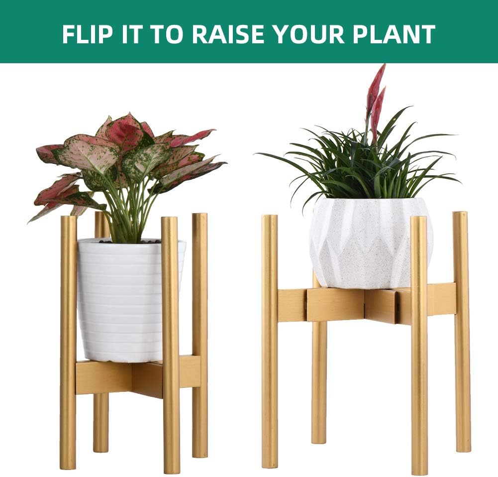 KESAIH Plant Stand Pack of 2, Stackable&Adjustable Plant Stands Indoor, 2 Tier Indoor Plant Stand Tall 30'' (Gold)