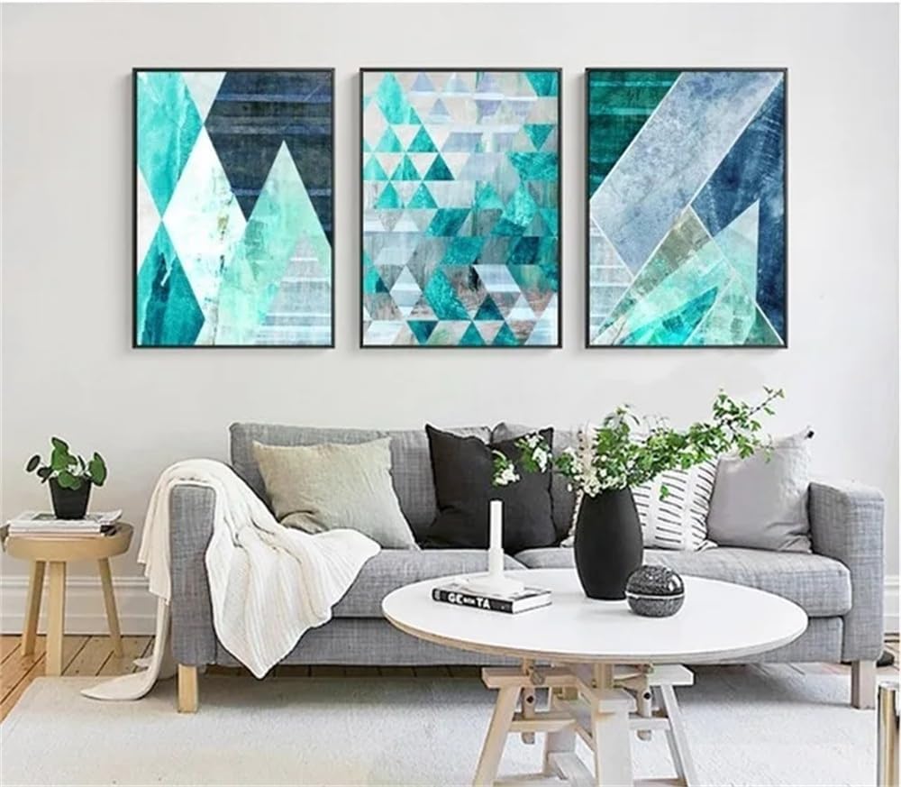 WUHBCZ Canvas Paints-Abstract Geometric Turquoise Art Canvas Painting Nordic Style Wall Art Pictures Living Room Cafe Internet Bedroom Home Decoration-60 * 80cm/3PCS (No Frame)