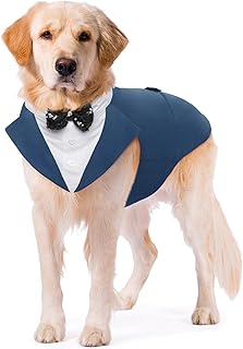 Kuoser Dog Tuxedo Dog Suit and Bandana Set, Dogs Tuxedo Wedding Party Suit, Dog Prince Wedding Bow Tie Shirt Formal Dog Wedding Attire for Large and Medium Dogs Golden Retriever Samo Bulldogs