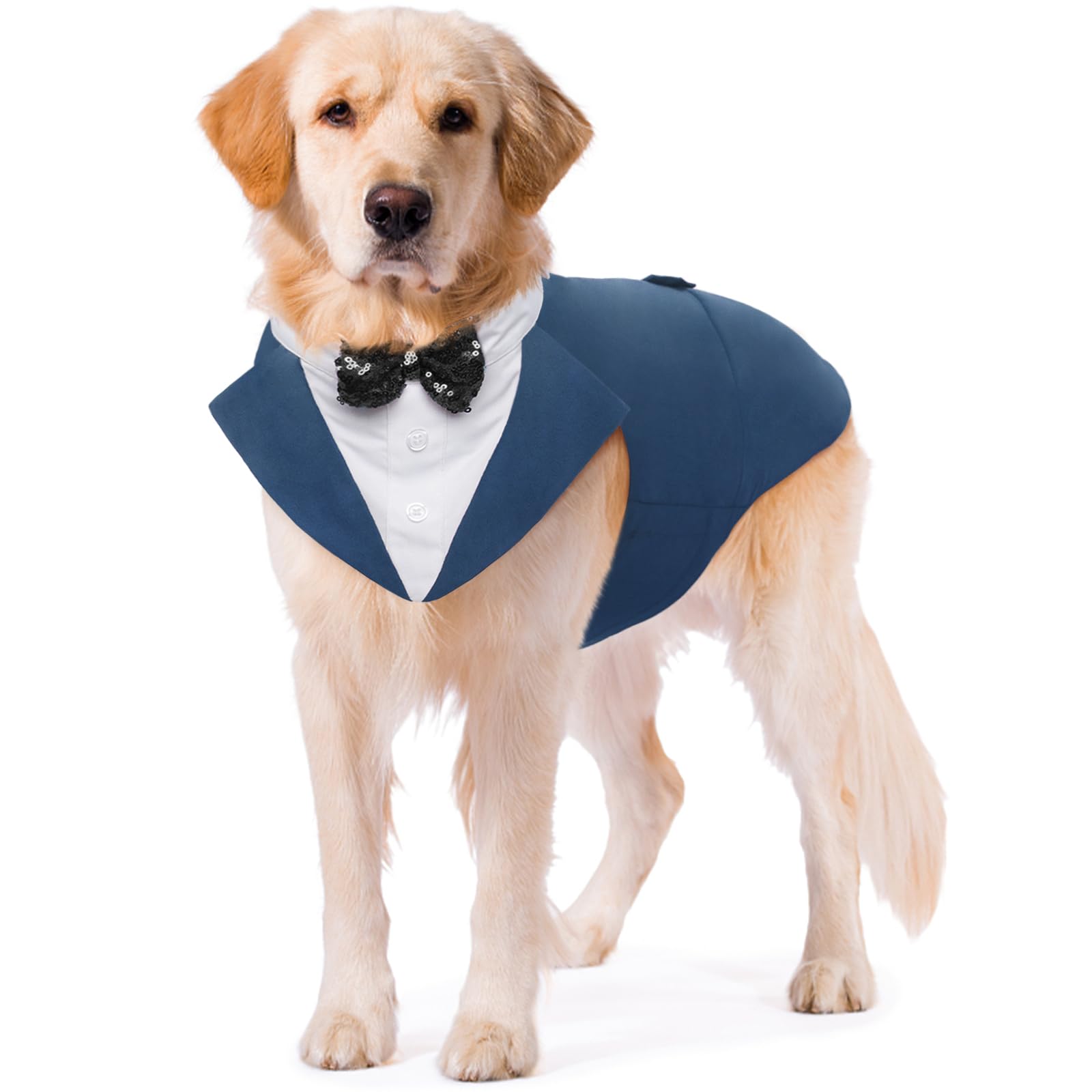 Kuoser Dog Tuxedo Dog Suit and Bandana Set, Dogs Tuxedo Wedding Party Suit, Dog Prince Wedding Bow Tie Shirt Formal Dog Wedding Attire for Large and Medium Dogs Golden Retriever Samo Bulldogs