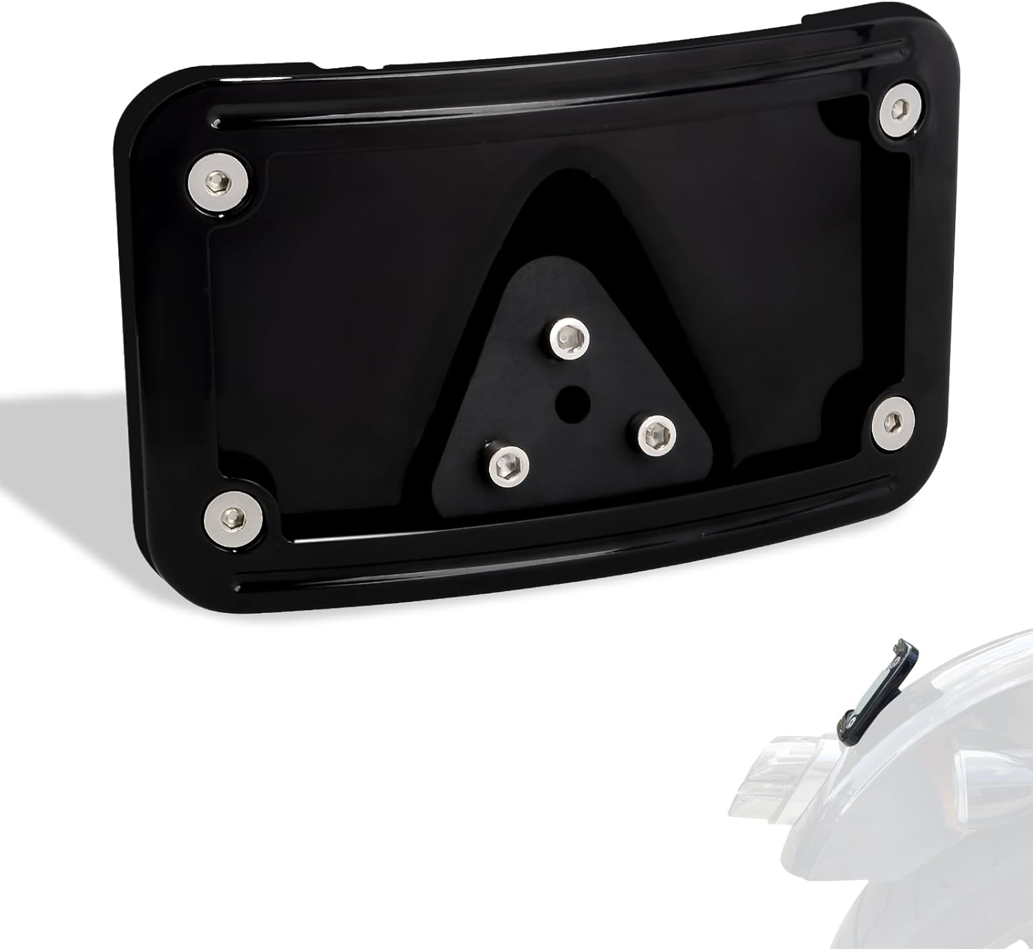 WOWTK Curved Laydown License Plate Frame Mount for Harley, Honda VTX1300R/S/T VTX1800R/S/T Motorcycles and Custom Applications,for CVO Softail Dyna Fat Boy Low Rider Sportster 1200 883,Chrome