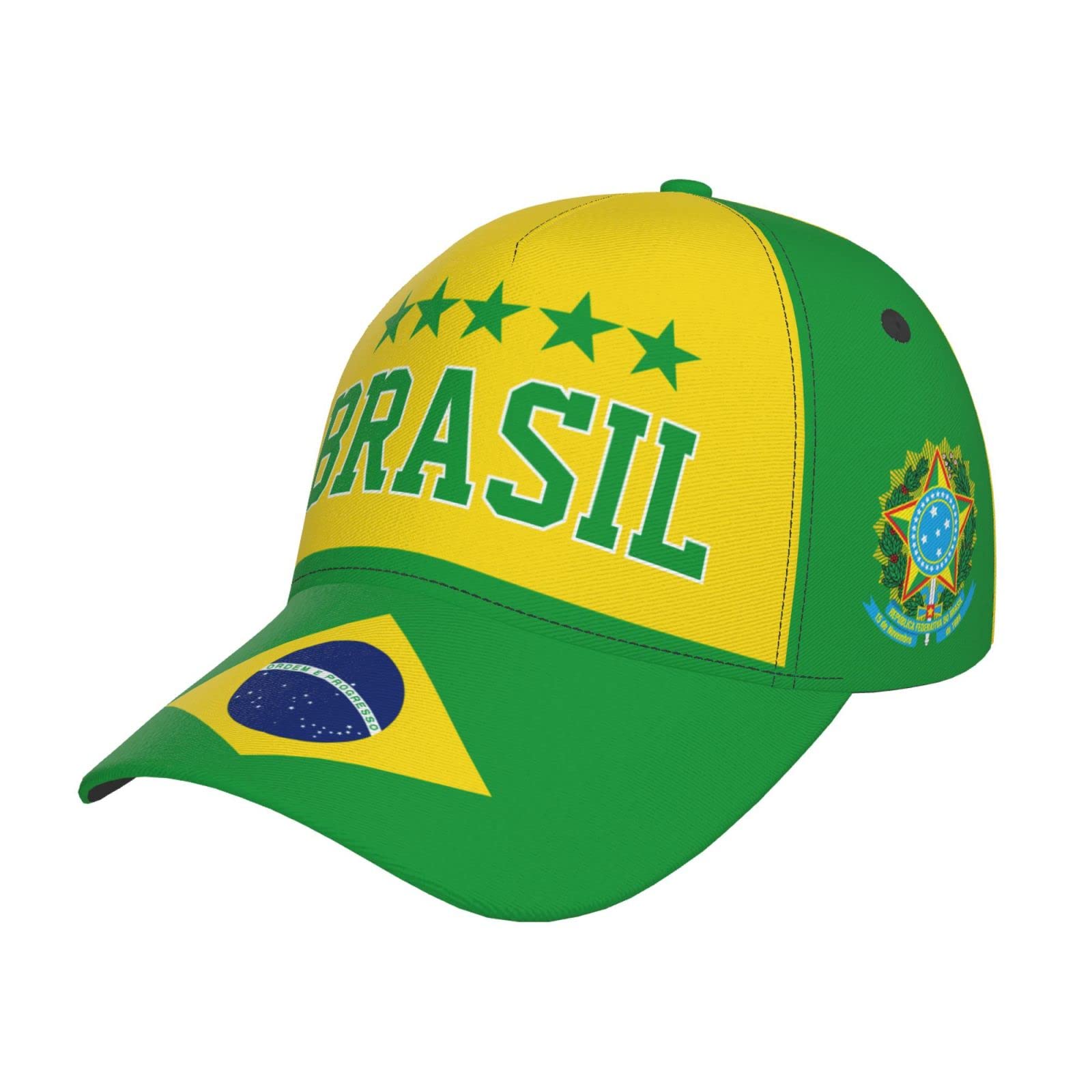 Mushroom068 Brazil Flag Brazilian 5 Stars Brasil Baseball Cap Full Print Adult Men Hat Patriotism Supporter Soccer Caps Black