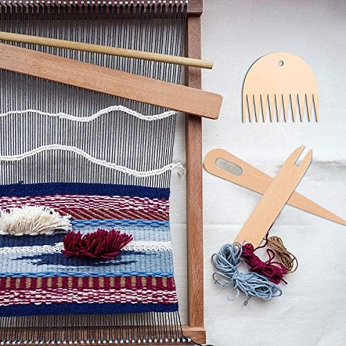 7 Pieces Wood Hand Loom Stick Set, Include 5 Pieces Wood Weaving Crochet Needle with Wooden Shuttles Weaving Stick and Wood Weaving Comb for Knitted Crafts DIY