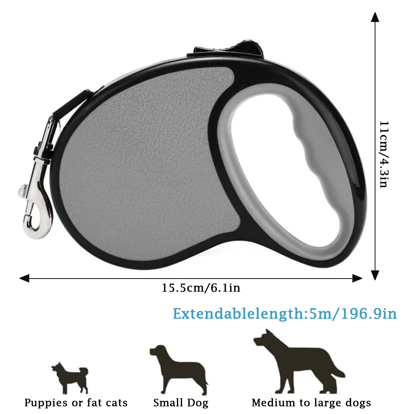 DDUP Retractable Dog Lead,5M/16FT Long Extendable Dog Lead 360°Tangle-Free,Smooth & Durable Anti-Slip Handle Grip with Strong Nylon Tape,One-Handed Brake Button for Small Medium Dogs (Grey) - Image 2
