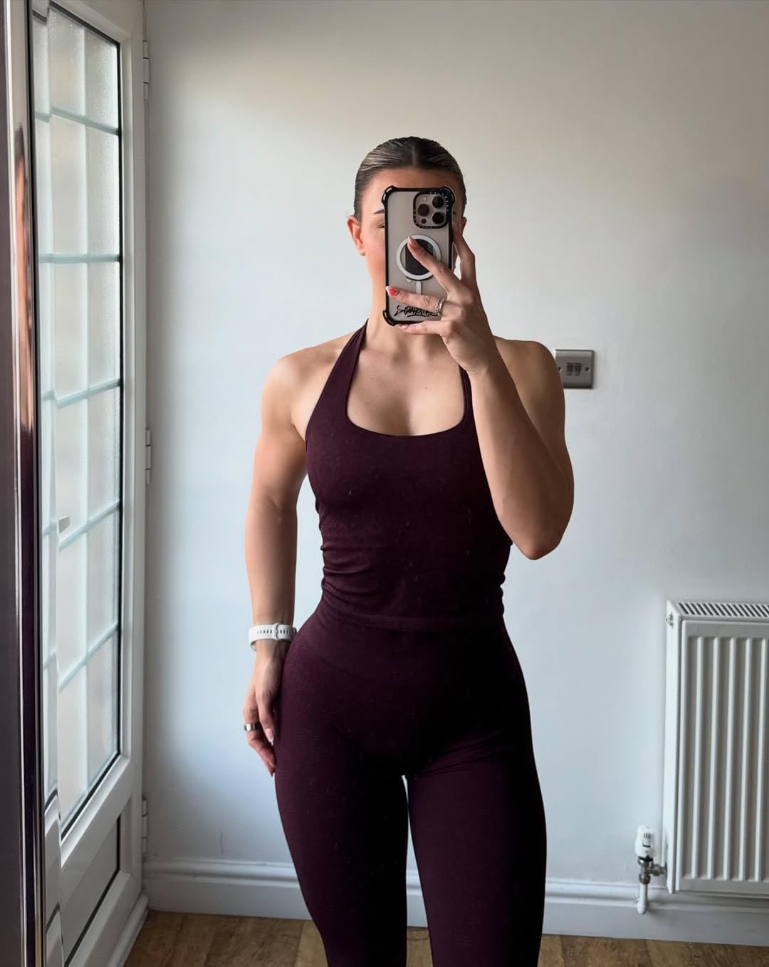 OMKAGI 2 Piece Workout Sets for Women Halter Tops Booty Leggings with Pockets Gym Outfits - Image 3