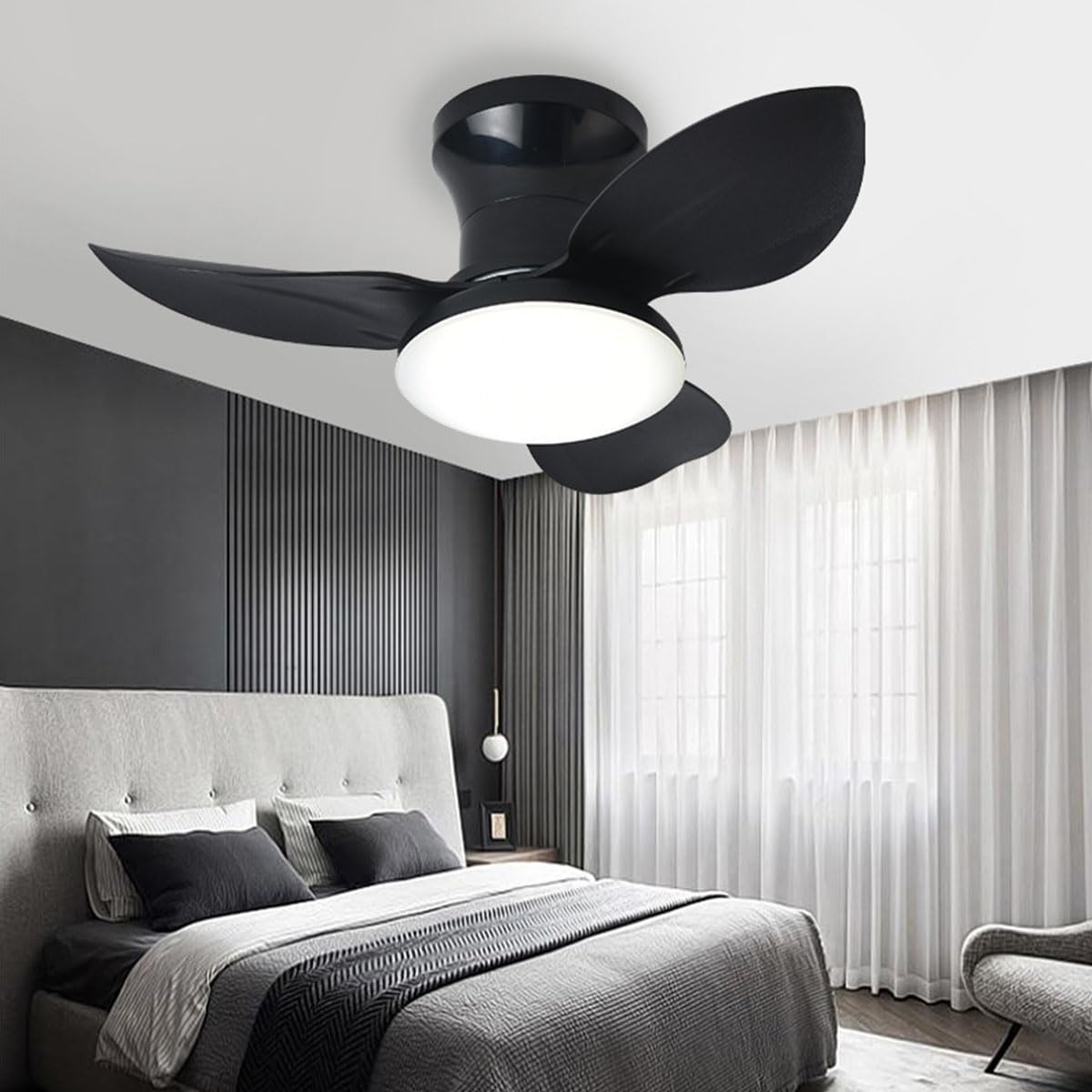 Lampadari plafoniera Telecomando ventilatori da soffitto con Illuminazione LED dimmerabile per Sala da Pranzo Soggiorno Camera da Letto (Nero 65 cm)