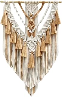 HARWAVE Tapiz bohemio de macramé para colgar en la pared y decoración de pared, tapiz de algodón hecho a mano con borla, arte de pared tejido de macramé para decorar dormitorio, sala de estar,