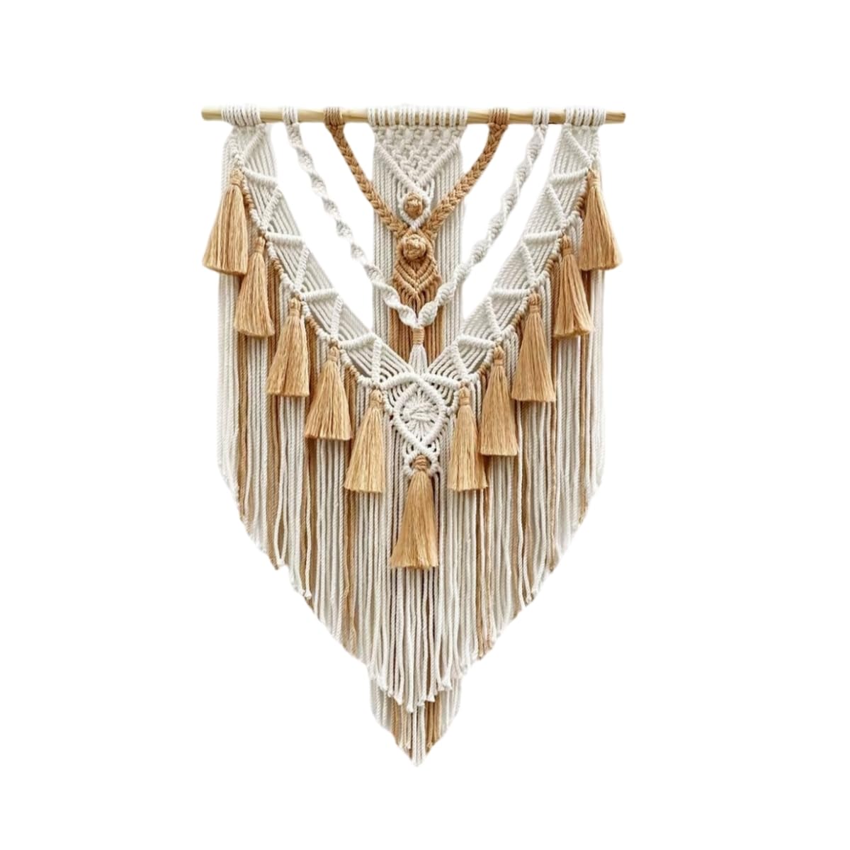 HARWAVE Boho Macrame Wall Hanging & Wall Decor, Cotton Handmade Tapestry with Tassel, Woven Macrame Wall Art for Decorating Bedroom Living Room Apartment Nursery (Brown)